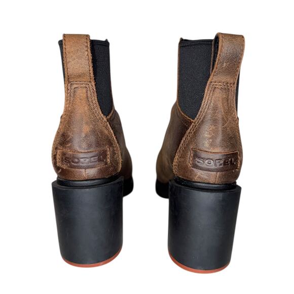 Sorel Blake Chunky Block Heel Brown Leather Chelsea Heeled Boots Size 6.5 - Picture 9 of 11